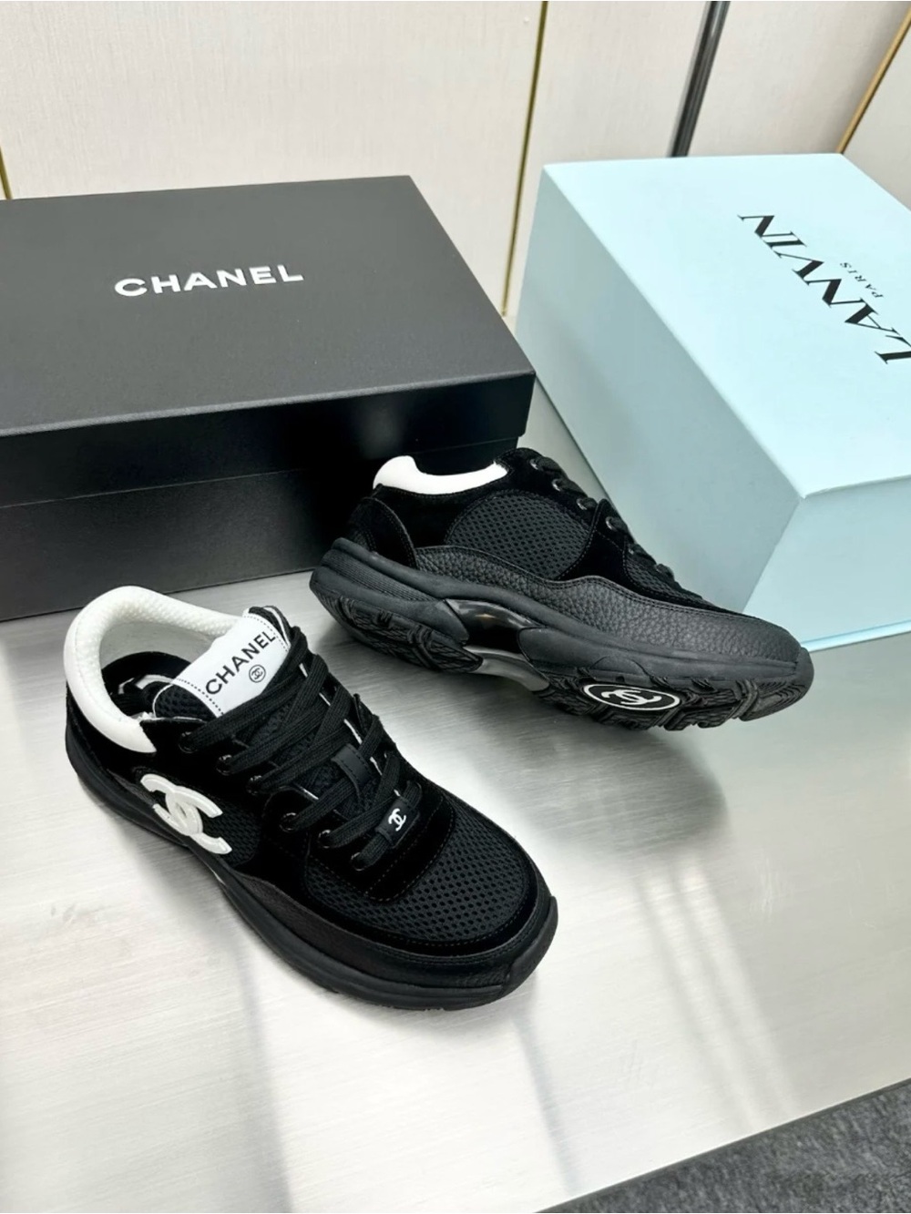 CHANEL Black & White Men's Low-Top Sneakers